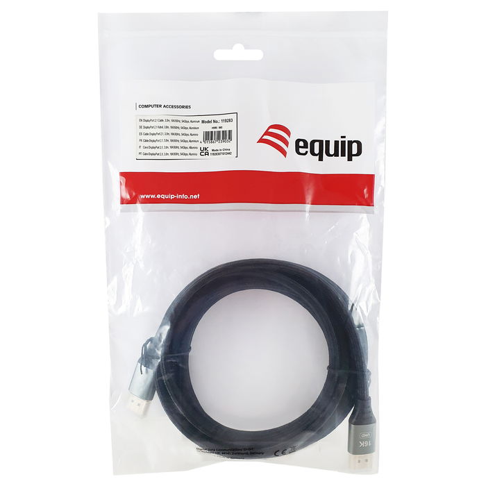 EQUIP 119283 Cable DisplayPort 2.1 Premium 3m 16K/60Hz Alum. Plata
