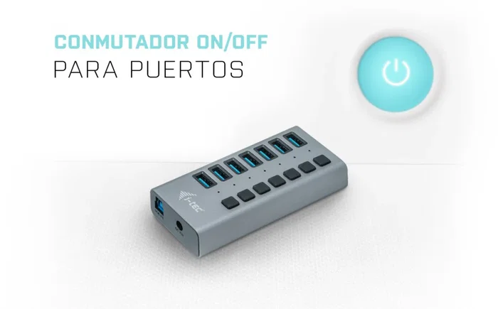 i-tec U3CHARGEHUB7 Hub USB 3.0 con 7 Puertos y Adaptador 36W para Carga y Transferencia de Datos, Compatible con PC, Mac, Laptop