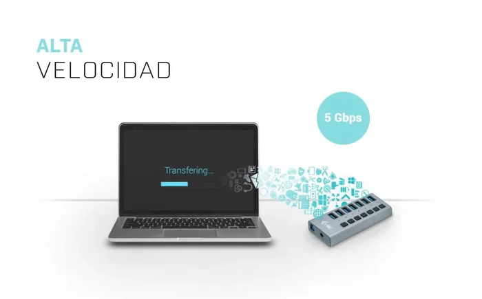 i-tec U3CHARGEHUB7 Hub USB 3.0 con 7 Puertos y Adaptador 36W para Carga y Transferencia de Datos, Compatible con PC, Mac, Laptop