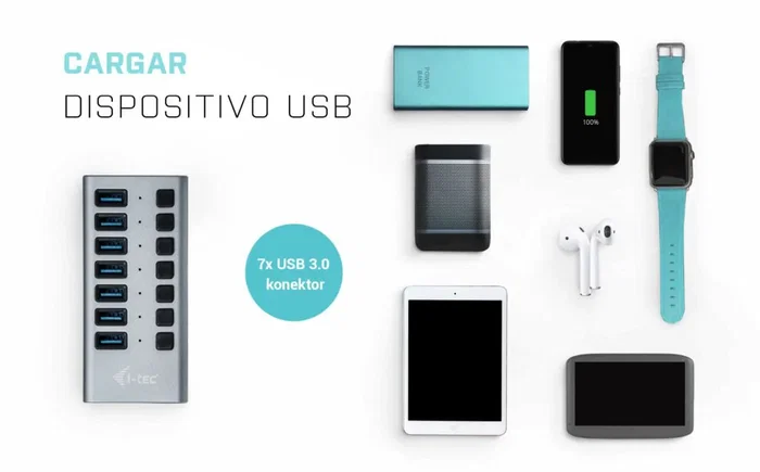 i-tec U3CHARGEHUB7 Hub USB 3.0 con 7 Puertos y Adaptador 36W para Carga y Transferencia de Datos, Compatible con PC, Mac, Laptop