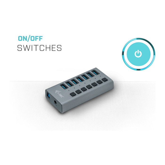 i-tec Hub USB 3.0 de 7 Puertos con Adaptador de Carga 36W - Concentrador USB con Alimentación
