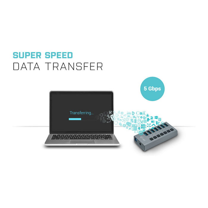 i-tec Hub USB 3.0 de 7 Puertos con Adaptador de Carga 36W - Concentrador USB con Alimentación
