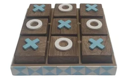 DKD Home Decor Juego de Mesa Tres en Raya en Mango y Resina Azul