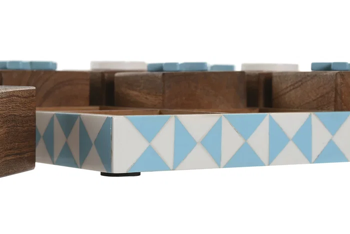 DKD Home Decor Juego de Mesa Tres en Raya en Mango y Resina Azul