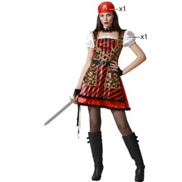 Disfraz Pirata Mujer Adulto Dorado Rojo XS-S
