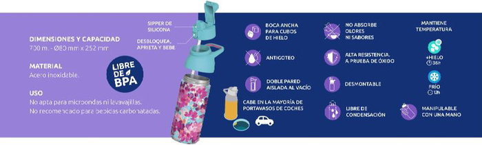 QUOKKA Botella Termo para Niños 700ml, Acero Inoxidable con Sipper Tide Gray