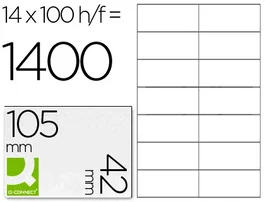 Q-connect KF10655 Etiquetas Adhesivas 105x42 mm para Ink-jet, Láser y Fotocopiadora, Caja 100 Hojas DIN A4