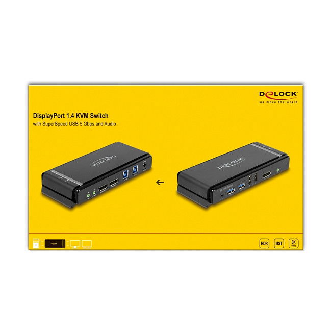 DeLOCK Switch KVM DisplayPort 1.4 con USB 5 Gbps y Audio, 8K 60 Hz