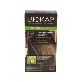 BIOKAP Tinte Rubio Claro Natural 140Ml, Tono 8.03 Delicato, Tinte Capilar Cubre Canas con Proteínas Vegetales y Aceite de Argán