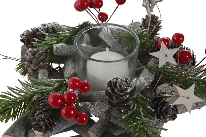 DKD Home Decor Portavelas de Madera y Cristal con Estrella