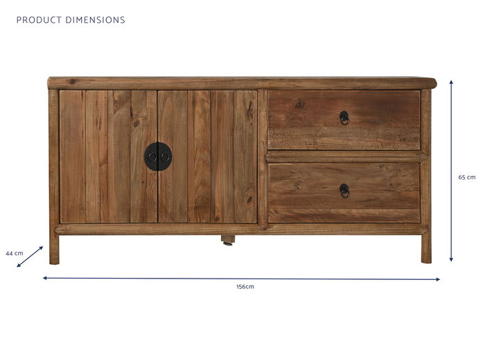 DKD Home Decor Mueble TV Oriental Japonés Madera Reciclada Natural 156 x 44 x 65 cm