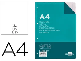 Liderpapel Recambio A4 100 Hojas 100gr Liso 4 Taladros Doble Margen