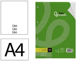 Liderpapel Recambio A4 100 hojas 100g liso con doble margen y 4 taladros