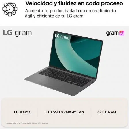 PortÁtil lg gram 16z90tl-g.au88b intel core ultra 7-258v 32gb 1tb ssd 16' win11