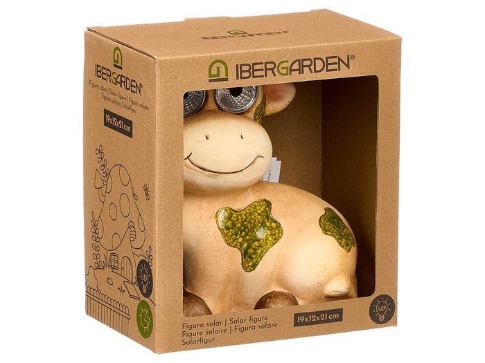 Ibergarden Figura Solar Vaca Surtidos de Cerámica, Color Aleatorio, 18x21x13 cm (Set de 12)