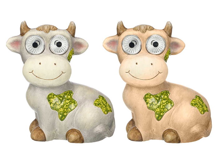 Ibergarden Figura Solar Vaca Surtidos de Cerámica, Color Aleatorio, 18x21x13 cm (Set de 12)