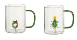 DKD Home Decor Set de 2 Vasos de Borosilicato 400ml con Acabado 3D Verde