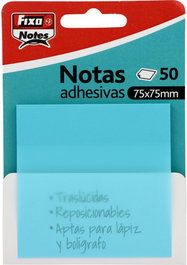 FIXO Notas Adhesivas Traslúcidas Azul Pastel 75x75mm (Set de 24)