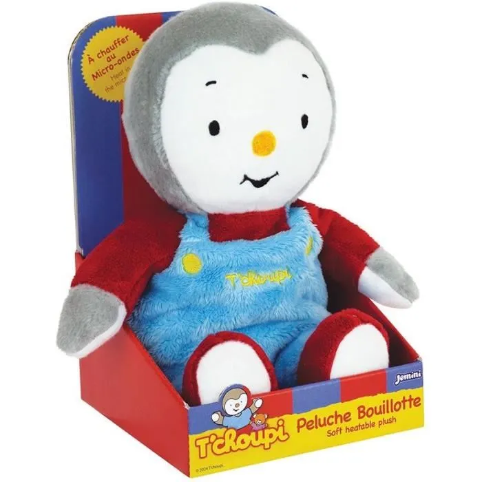 JEMINI Bolsa de agua caliente T'choupi de felpa +/- 21 cm con microperlas de arcilla, alivia dolores y calienta