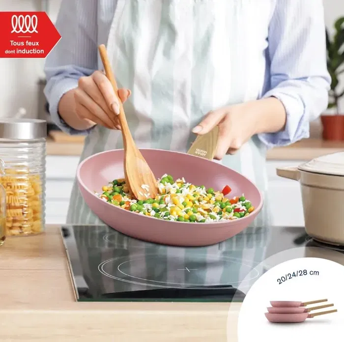 Arthur Martin Juego de 3 sartenes AM5388 - Aptas para todo tipo de fuegos, incluida inducción, Revestimiento cerámico, Ø 20-24-28 cm - Rosa