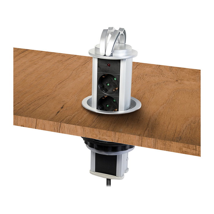 LogiLink LPS235A Regleta Emergente de 3 Tomas, Negro/Plata