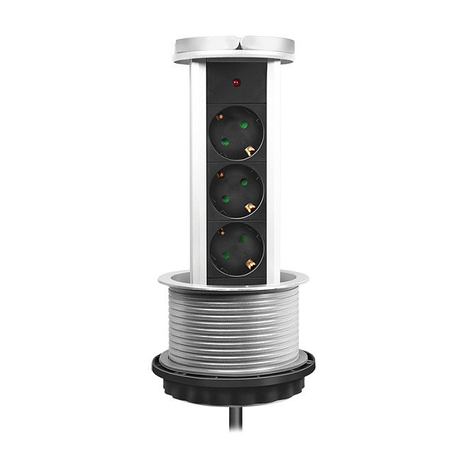 LogiLink LPS235A Regleta Emergente de 3 Tomas, Negro/Plata