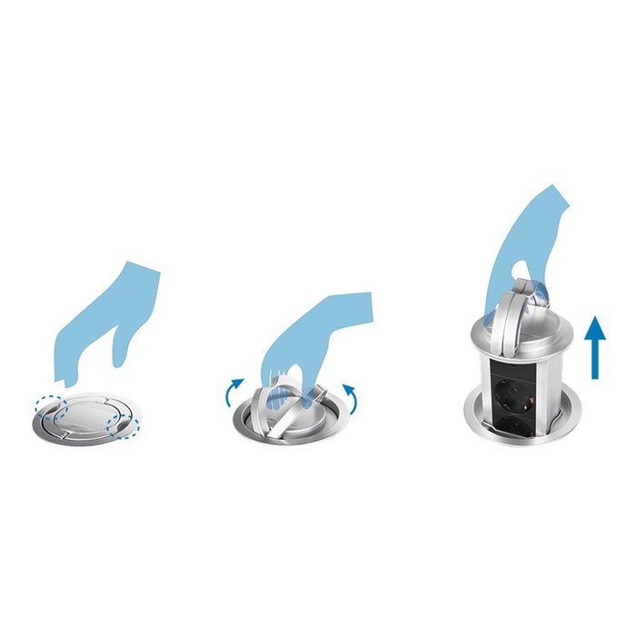 LogiLink Regleta de enchufes pop-up con 3 tomas de seguridad, 100 mm