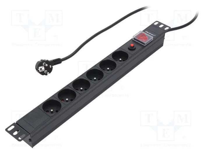 Qoltec Regleta de alimentación protectora CB para RACK 19 pulg, 1U, 16A, 6xFRENCH, 2m Qoltec Regleta de alimentación protectora CB para RACK 19 pulg, 1U, 16A, 6xFRENCH, 2m