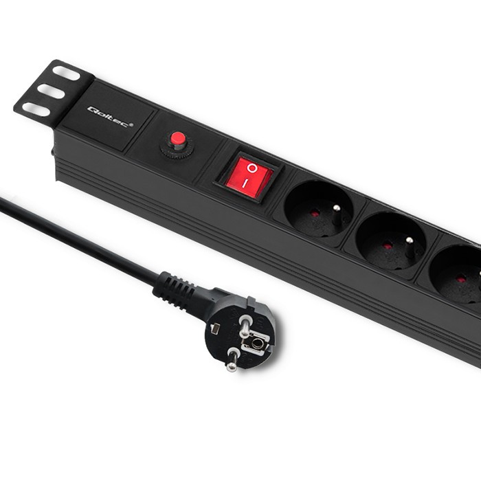 Qoltec Regleta de alimentación protectora CB para RACK 19 pulg, 1U, 16A, 6xFRENCH, 2m Qoltec Regleta de alimentación protectora CB para RACK 19 pulg, 1U, 16A, 6xFRENCH, 2m