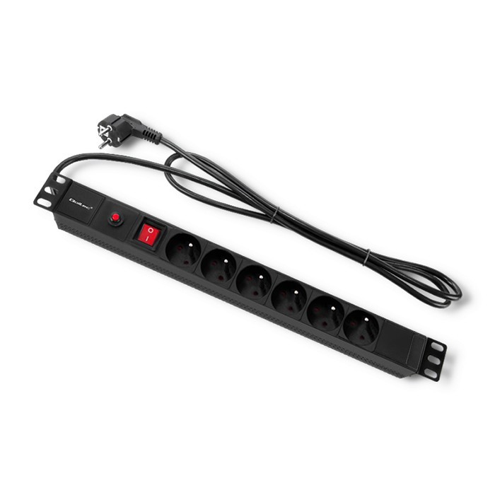 Qoltec Regleta de alimentación protectora CB para RACK 19 pulg, 1U, 16A, 6xFRENCH, 2m Qoltec Regleta de alimentación protectora CB para RACK 19 pulg, 1U, 16A, 6xFRENCH, 2m