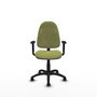 Silla de oficina Algarra con mecanismo Contacto permanente básico tapizada con Tela color Verde oliva. Equipada con Base poliamida negra, Brazos 1D y Ruedas autofrenantes