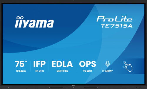 iiyama Pantalla Interactiva 75" UHD 4K Android TE7515A-B1AG con 16GB/128GB, Wifi 6, HDMI, USB-C, IPS, Antiglare, Media Play iiyama Pantalla Interactiva 75" UHD 4K Android TE7515A-B1AG con 16GB/128GB, Wifi 6, HDMI, USB-C, IPS, Antiglare, Media Play