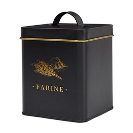 Cook Concept Bote Metal "Farine" Bistrot Negro Mate Con Ilustraciones Doradas 11,5x11,5x16 Cm