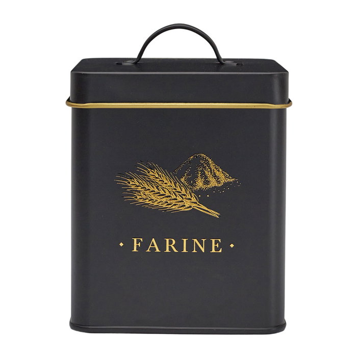 Cook Concept Bote Metal "Farine" Bistrot Negro Mate Con Ilustraciones Doradas 11,5x11,5x16 Cm