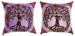 DKD Home Decor Cojín de Algodón con Diseño de Árbol Bordado, Multicolor