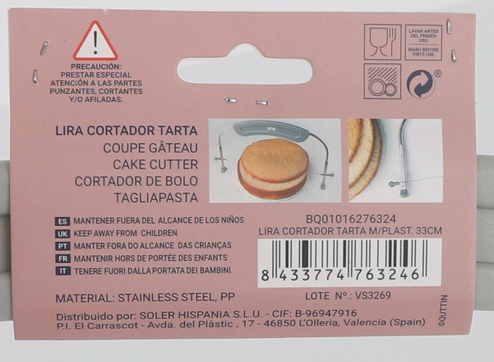 Quttin Lira Cortador Tarta M/Plast. 33 cm (24 Unidades) lifepack