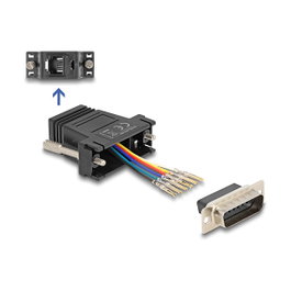 DeLOCK Kit de montaje de conector D-Sub 15 macho a RJ12 hembra, negro