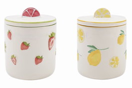 DKD Home Decor Bote Colección Frutas 24 Moderno Porcelana Amarillo Rojo Verde 11.5 x 11.5 x 14.2 cm (4 Unidades)