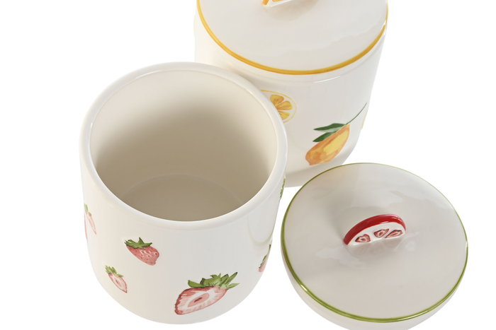 DKD Home Decor Bote Colección Frutas 24 Moderno Porcelana Amarillo Rojo Verde 11.5 x 11.5 x 14.2 cm (4 Unidades) DKD Home Decor Bote Colección Frutas 24 Moderno Porcelana Amarillo Rojo Verde 11.5 x 11.5 x 14.2 cm (4 Unidades)