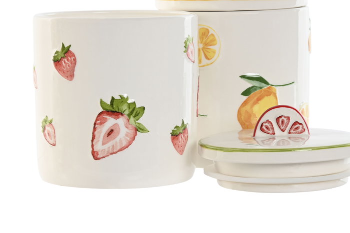 DKD Home Decor Bote Colección Frutas 24 Moderno Porcelana Amarillo Rojo Verde 11.5 x 11.5 x 14.2 cm (4 Unidades) DKD Home Decor Bote Colección Frutas 24 Moderno Porcelana Amarillo Rojo Verde 11.5 x 11.5 x 14.2 cm (4 Unidades)