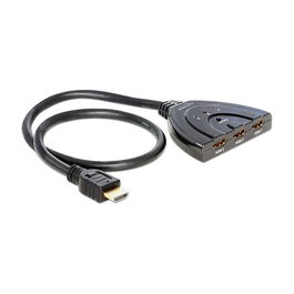 DeLOCK 87619 Switch HDMI bidireccional 3 en 1, con cable 0.6m, compatible HD 1080p (1920x1080), Plug and Play, Negro