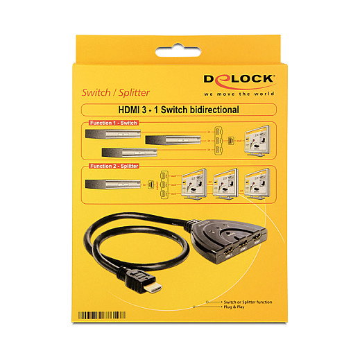 DeLOCK 87619 Conmutador HDMI Bidireccional 3 de 1, 4K 30 Hz