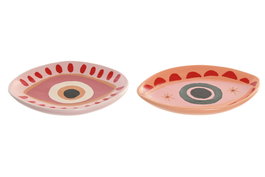 DKD Home Decor Bandeja Vaciabolsillos Rosa Naranja Cerámica 12 x 2 x 15 cm (12 Unidades)
