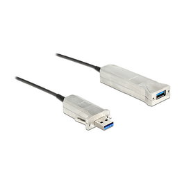 DeLOCK Cable Optico Activo USB 3.2 Gen 1, 5 Gbps, Conector USB A Macho a USB A/Micro USB B Hembra, 50 m, Negro/Plata