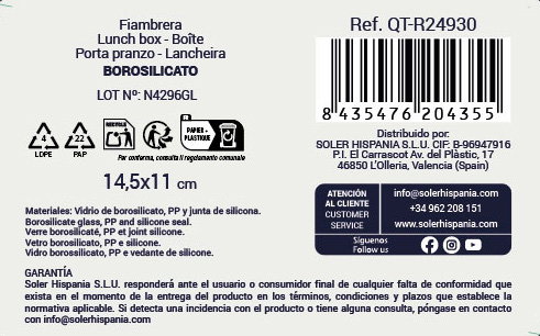 Quttin Fiambrera Rectangular Hermética 375 cc (12 Unidades)