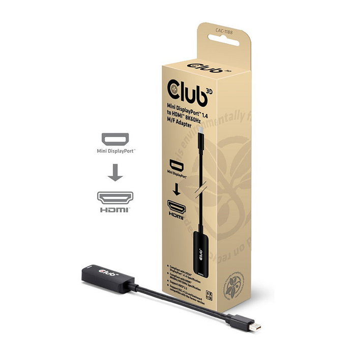 Club 3D CAC-1188 Adaptador Mini DisplayPort a HDMI 2.1 HDR 8K60Hz 0.09m Negro Club 3D CAC-1188 Adaptador Mini DisplayPort a HDMI 2.1 HDR 8K60Hz 0.09m Negro