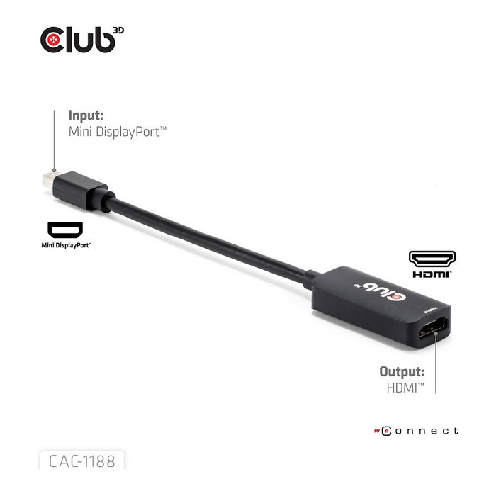 Club 3D CAC-1188 Adaptador Mini DisplayPort a HDMI 2.1 HDR 8K60Hz 0.09m Negro Club 3D CAC-1188 Adaptador Mini DisplayPort a HDMI 2.1 HDR 8K60Hz 0.09m Negro