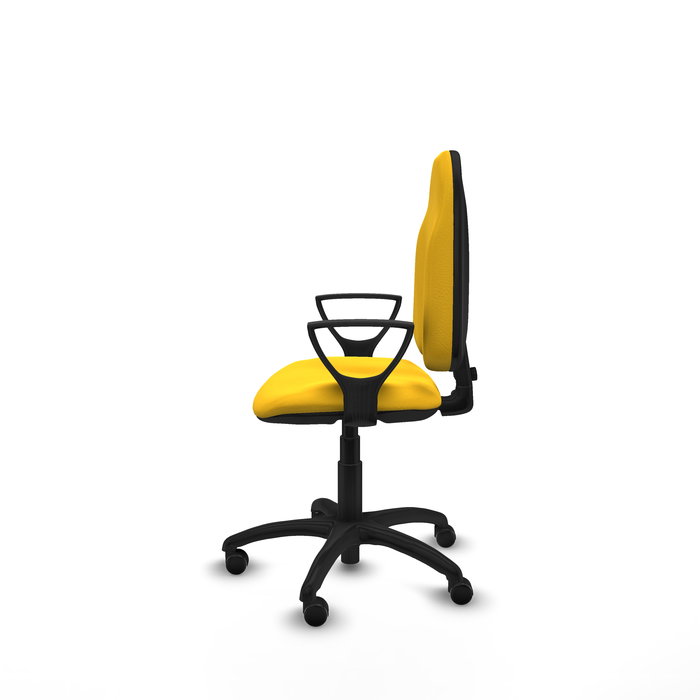 Silla de oficina Algarra con mecanismo Contacto permanente básico tapizada con Similpiel color Amarillo. Equipada con Base poliamida negra, Brazos fijos y Ruedas autofrenantes Silla de oficina Algarra con mecanismo Contacto permanente básico tapizada con Similpiel color Amarillo. Equipada con Base poliamida negra, Brazos fijos y Ruedas autofrenantes