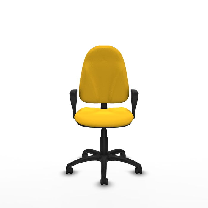 Silla de oficina Algarra con mecanismo Contacto permanente básico tapizada con Similpiel color Amarillo. Equipada con Base poliamida negra, Brazos fijos y Ruedas autofrenantes Silla de oficina Algarra con mecanismo Contacto permanente básico tapizada con Similpiel color Amarillo. Equipada con Base poliamida negra, Brazos fijos y Ruedas autofrenantes