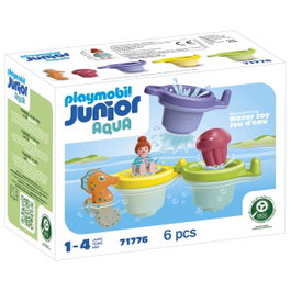 PLAYMOBIL Vasos Flotantes 71776 Aqua Playmobil Junior, Set Baño con Ducha Setas, Lluvia y Lateral, incluye Caballito de Mar y Medusa Bebé, Apilables, +12 Meses